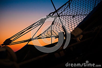 Details and silhouettes of the bow from an old sailing ship at s Stock Photo