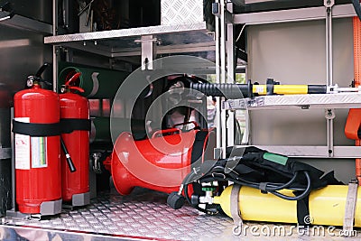 Details and structure of the fire truck Stock Photo