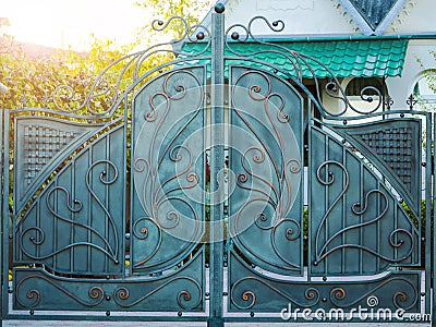 Details, structure and ornaments of forged iron gate Stock Photo