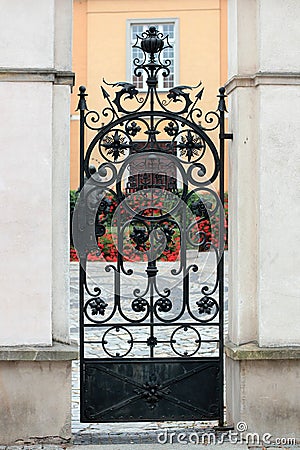 Details, structure and ornaments of wrought iron door. Wroclaw, Poland Stock Photo