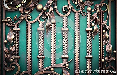 Details structure and ornaments of wrought iron fence Stock Photo