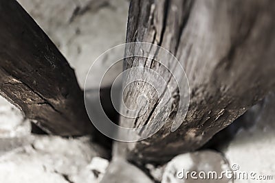 Details of a very old wooden timbers in a castle in Viscri, Tra Stock Photo