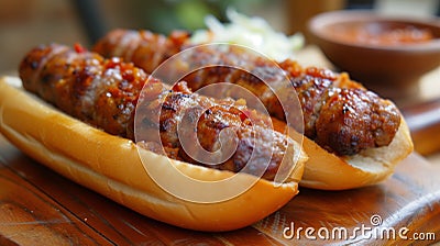 Details wiht the Argentinian choripan dish. AI generated Stock Photo