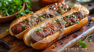 Details wiht the Argentinian choripan dish. AI generated Stock Photo