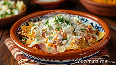 Details wiht the chilaquiles dish. AI generated Stock Photo