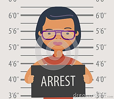 Detained or arrested with sign in police station. Funny cartoon vector illustration Vector Illustration