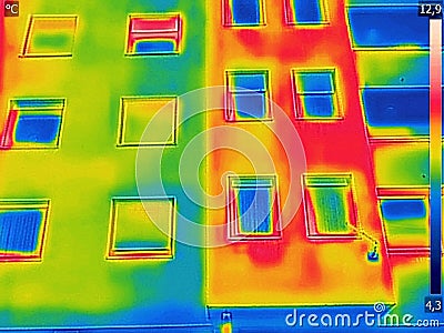 Detecting Heat Loss Outside building Stock Photo