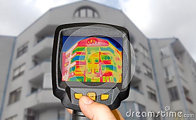 Detecting Heat Loss Outside building Using Thermal Came Stock Photo