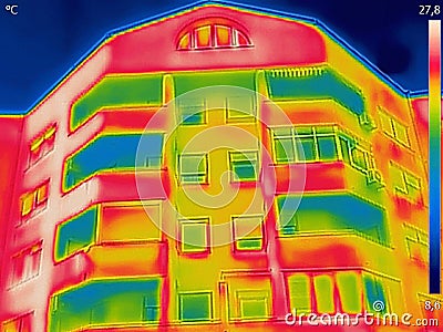 Detecting Heat Loss Outside building Using Thermal Came Stock Photo