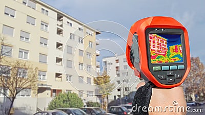 Detecting Heat Loss Outside building Stock Photo