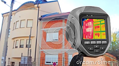 Detecting Heat Loss Outside building Using Thermal Camera Stock Photo