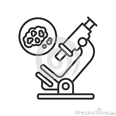 Detection of cancer cells by analysis line black icon. Oncology medical research concept Vector Illustration