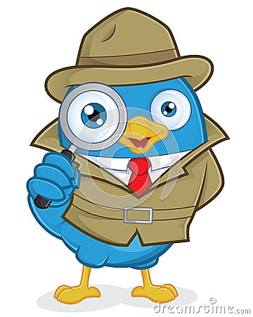 Detective Blue Bird Vector Illustration