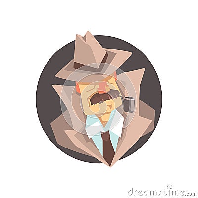 Detective character wearing classic fedora hat avatar Vector Illustration