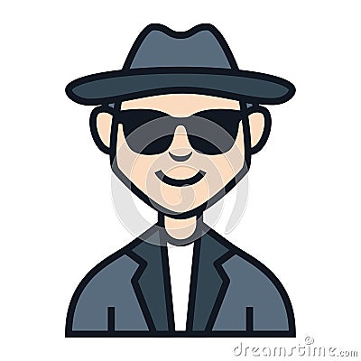 Detective cool job fedora hat avatar people character Vector Illustration