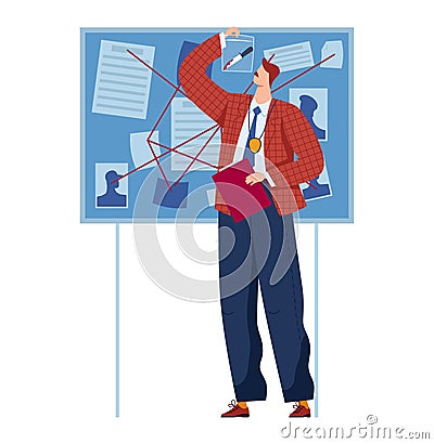 Detective crime investigation, isolated on white, board inquisition concept, design, in cartoon style vector Vector Illustration