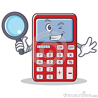 Detective cute calculator character cartoon Vector Illustration