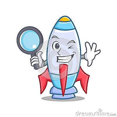 Detective cute rocket character cartoon Vector Illustration