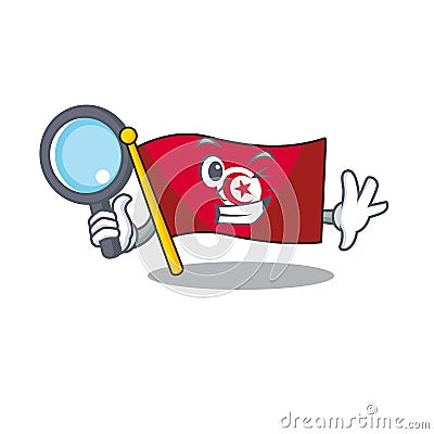 Detective flag tunisia placed above mascot table Vector Illustration