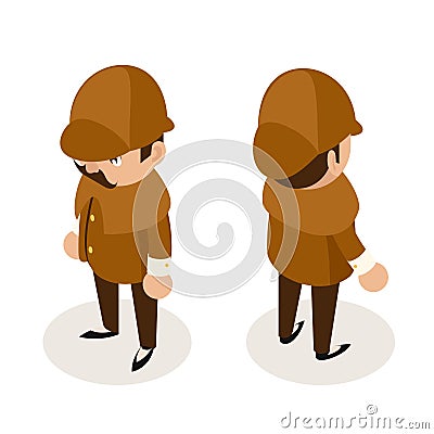 Detective gentleman victorian isometric isolated game character flat design vector illustration Vector Illustration