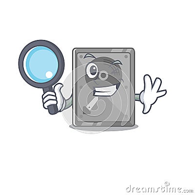 Detective hard drive internal mascot isolated cartoon Vector Illustration