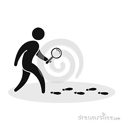 Detective investigate is following footprints. Man with loupe search footstep Vector illustration Vector Illustration