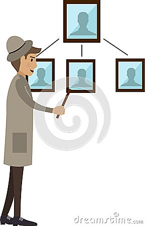 Detective investigating crime vector icon isolated on white Vector Illustration