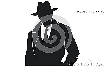 detective logo, silhouette of man wear hat and coat Vector Illustration