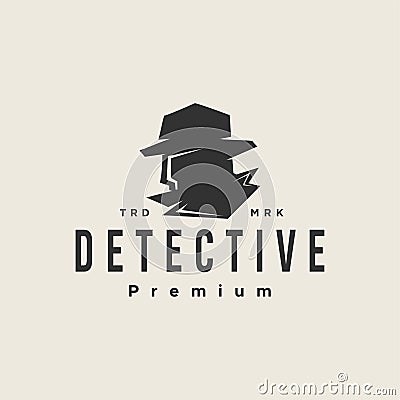 Detective Logo Vector Design Illustration Icon spy secret agent the mafia. Sherlock Holmes silhouette. Creative black head Private Stock Photo