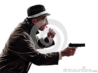 Detective man criminal investigations silhouette Stock Photo
