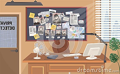 Detective office work place interior flat vector Vector Illustration