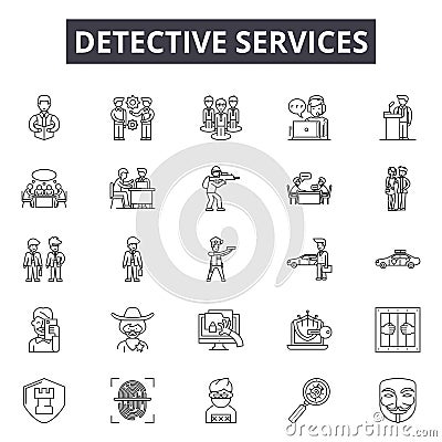 Detective services line icons, signs, vector set, outline illustration concept Vector Illustration