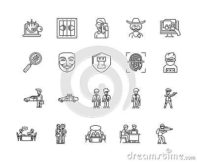 Detective services line icons, signs, vector set, outline illustration concept Vector Illustration