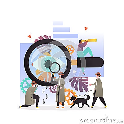 Detective services vector concept for web banner, website page Vector Illustration