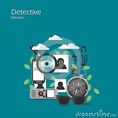 Detective services vector flat style design illustration Vector Illustration