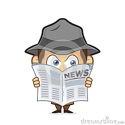 Detective spying through newspaper Vector Illustration