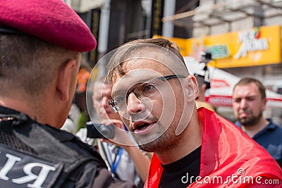 Detention of a member of the volunteer battalion Sich national police during religious procession parishioners Ukrainian Orthodox Editorial Stock Photo