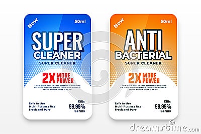 Detergent and anti bacterial labels set of two Vector Illustration