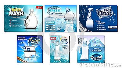 Detergent, Bleach Advertising Banners Set Vector Vector Illustration