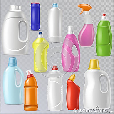 Detergent bottle vector plastic blank container with detergency liquid and mockup household cleaner product for laundry Vector Illustration