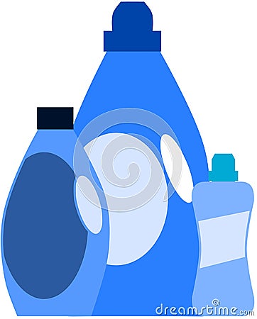 Detergent bottles in blue tones isolated Stock Photo