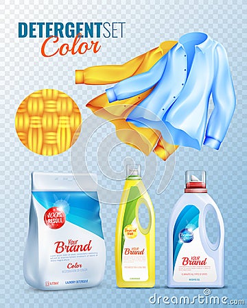 Detergents Clothes Transparent Icon Set Vector Illustration