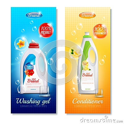 Detergents Clothes Vertical Banner Set Vector Illustration