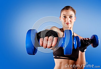 Determinated girl at the gym ready to start fitness lesson Stock Photo