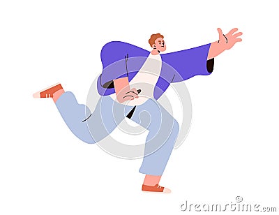 Determined character running forward to aim, goal. Angry serious man rushing on urgent business. Ambition, determination Vector Illustration