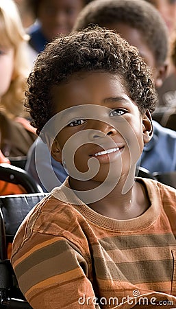 Determined disabled student in wheelchair actively engaging in classroom learning Stock Photo