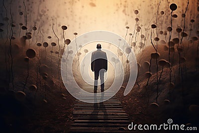 Determined entrepreneur standing facing path full of obstacles determination Stock Photo