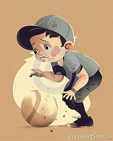 A determined little boy playing catch with a baseball his face focused and intense.. AI generation Stock Photo