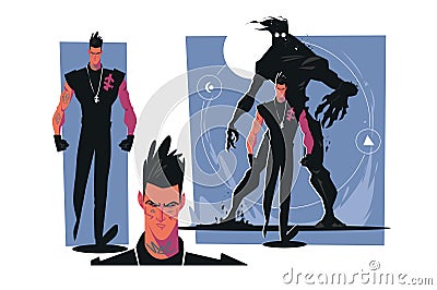 Determined man with daemon behind him Vector Illustration