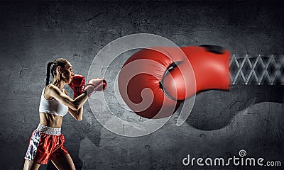 She is determined to fight . Mixed media Stock Photo